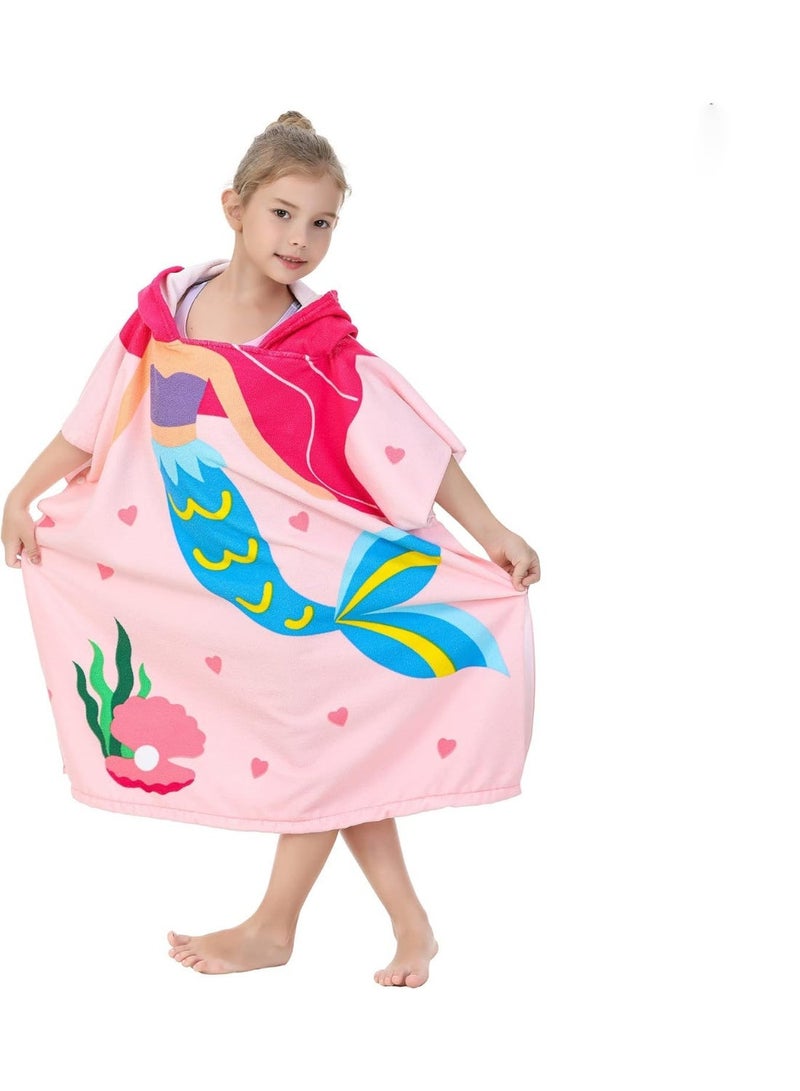 MostNow Beach Towels, Swimming Towels, Kids Hooded Beach Bath Towel, Large Bath Towel for Age 3-10 Years,Super Absorbent Swim Cover-ups Cloak (Love Mermaid) - Image 1