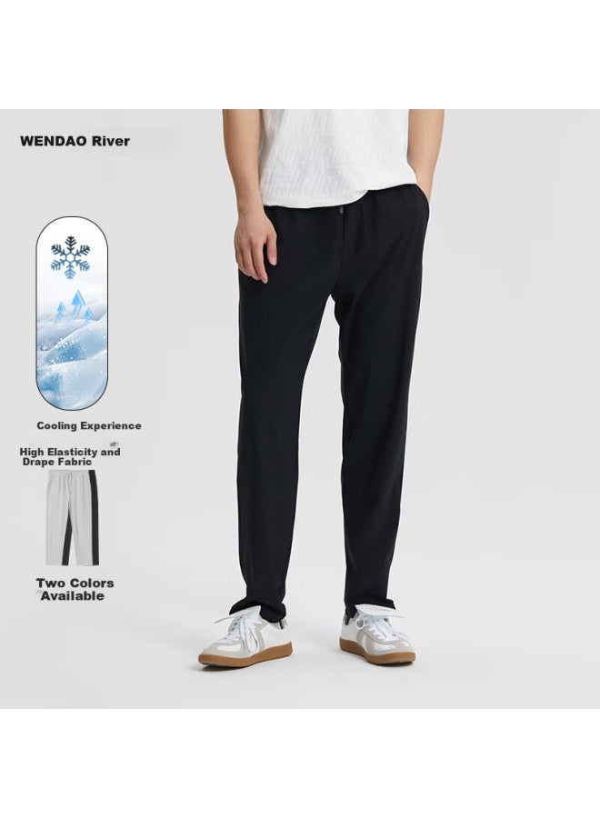 Wendao Soft Oxygen Portable Pants, Casual Sports Elastic Cool Lightweight Breathable Straight-leg Trousers W6815, Black, M