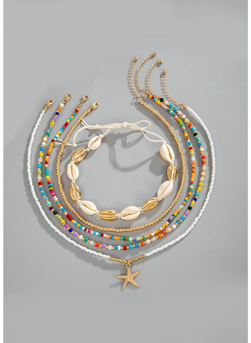JoyousSto 12 Pcs Summer Beach Necklaces and Bracelets for Women, Stackable Shell Seashell Starfish Beaded Surfer Necklaces Set and Bracelets Set Boho Seaside Holiday Vacation Party Friendship Jewelry Gift - Image 2