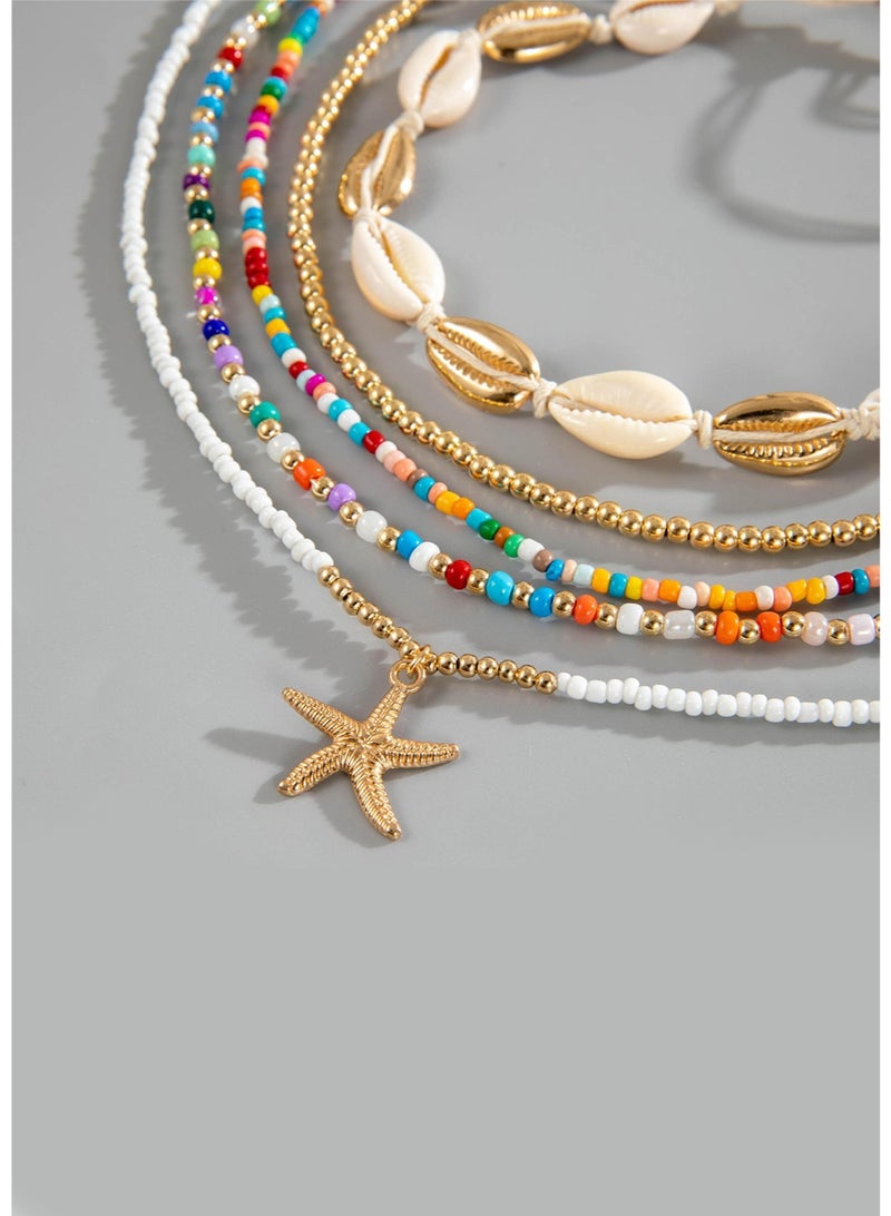 JoyousSto 12 Pcs Summer Beach Necklaces and Bracelets for Women, Stackable Shell Seashell Starfish Beaded Surfer Necklaces Set and Bracelets Set Boho Seaside Holiday Vacation Party Friendship Jewelry Gift - Image 3