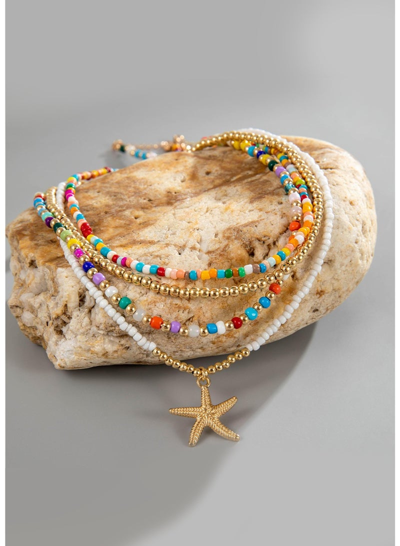 JoyousSto 12 Pcs Summer Beach Necklaces and Bracelets for Women, Stackable Shell Seashell Starfish Beaded Surfer Necklaces Set and Bracelets Set Boho Seaside Holiday Vacation Party Friendship Jewelry Gift - Image 4