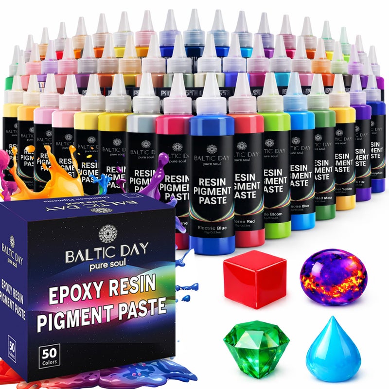 BALTIC DAY 50 Color Pigment Paste for Epoxy Resin Set Vibrant LongLasting UVResistant UltraConcentrated HighGloss Opaque Mica Powder Paste for River Tables Jewelry Tumblers Crafts - Image 2