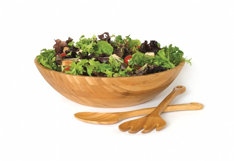 Lipper International أوعية سلطة من خشب البامبو من ليبر إنترناشيونال مع أدوات تقديم، مجموعة مكونة من 7 قطع، بأحجام متنوعة - Image 3