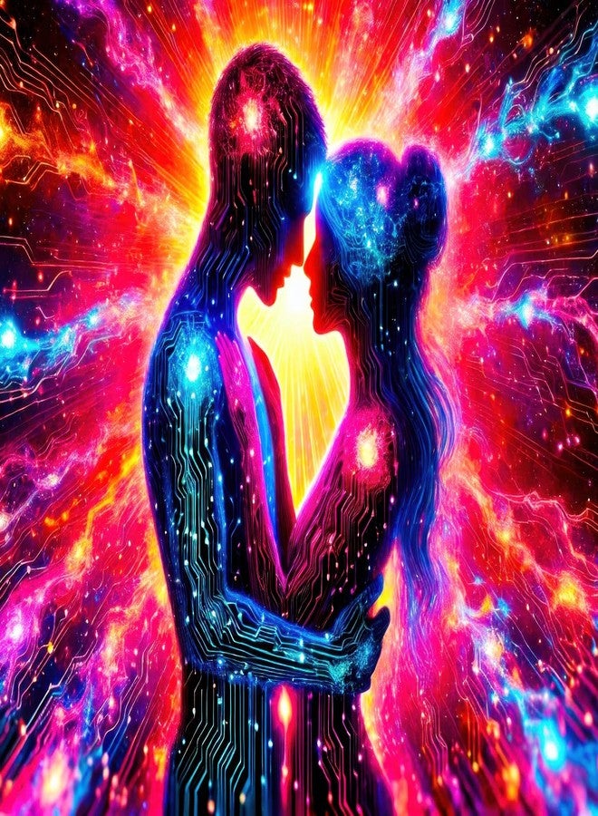 BlissYard UV Reactive Backdrop Blacklight Tapestry 80x60 Glow in the Dark Tapestry Futuristic Couple Sign Tapestry Wall Tapestry for Bedroom, Living Room Decor Trippy Black Light Decor - Image 1