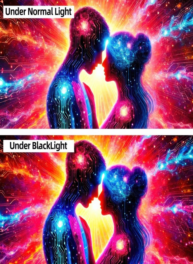 BlissYard UV Reactive Backdrop Blacklight Tapestry 80x60 Glow in the Dark Tapestry Futuristic Couple Sign Tapestry Wall Tapestry for Bedroom, Living Room Decor Trippy Black Light Decor - Image 5