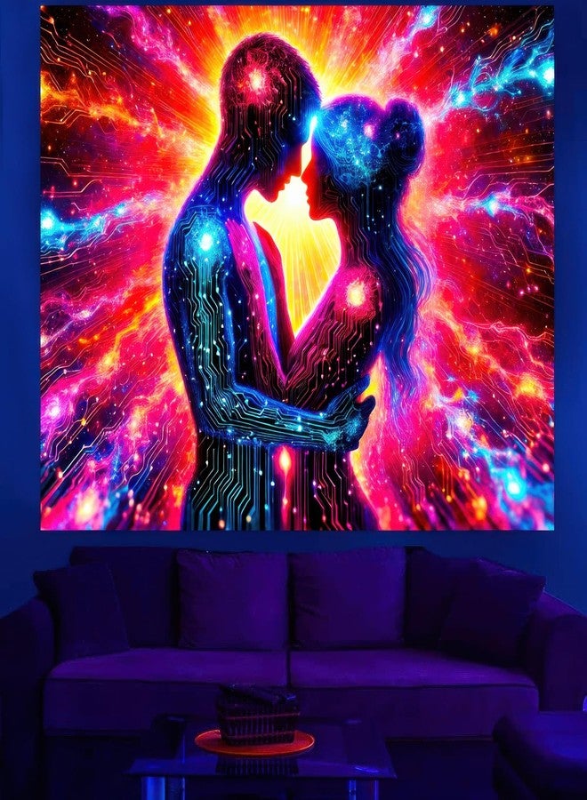 BlissYard UV Reactive Backdrop Blacklight Tapestry 80x60 Glow in the Dark Tapestry Futuristic Couple Sign Tapestry Wall Tapestry for Bedroom, Living Room Decor Trippy Black Light Decor - Image 4