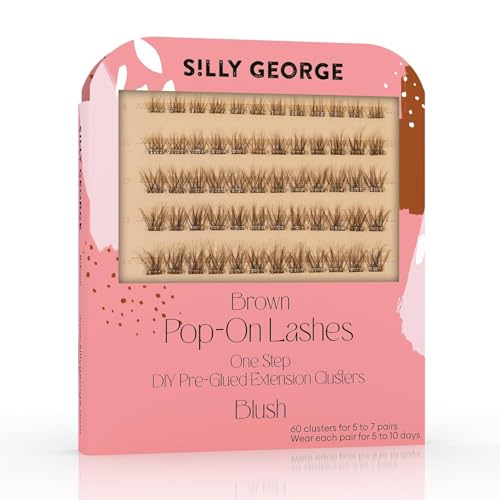 Silly George PopOn Lashes DIY 1Step PreGlued Faux Eyelash Clusters Natural Look Extensions Light Brown Blush 57 Pair Set Pack of 60 Clusters - Image 1