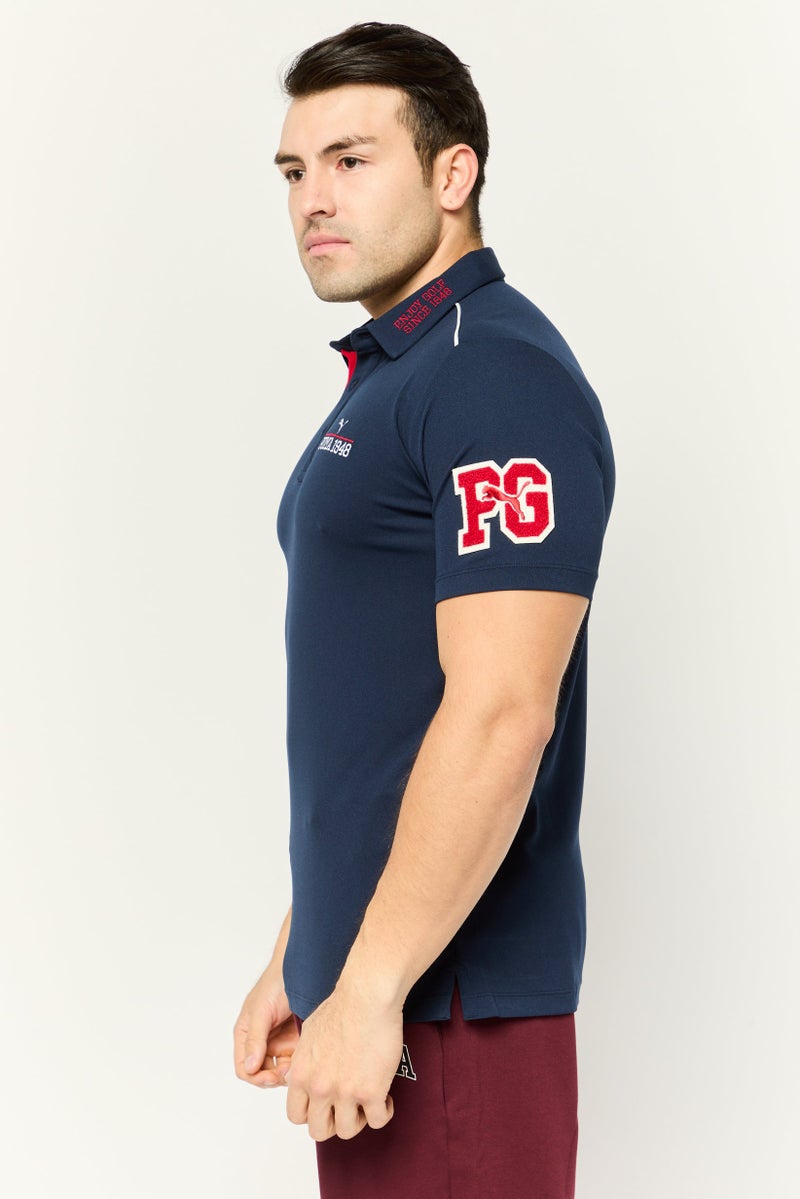 PUMA تي شيرت بولو جولف للرجال بأكمام قصيرة مزخرفة، لون كحلي - Image 3