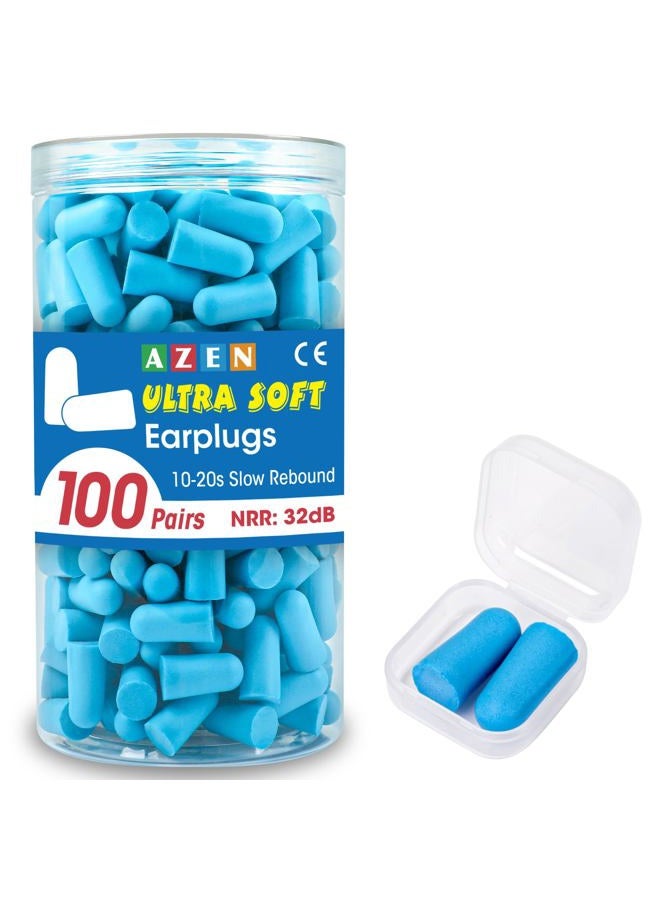 AZEN 100 زوج من سدادات الأذن بالجملة، NRR 32dB سدادات أذن من الفوم الناعم للنوم إلغاء الضوضاء، سدادات أذن للحفلات وإطلاق النار والسباحة تقليل الضوضاء (أزرق بحيرة) - Image 1