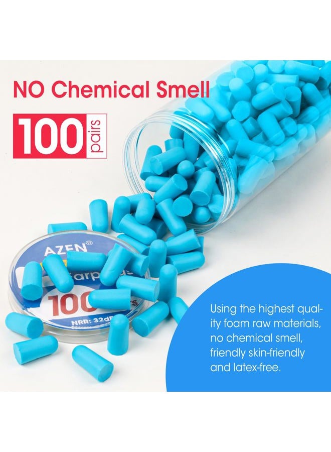 AZEN 100 زوج من سدادات الأذن بالجملة، NRR 32dB سدادات أذن من الفوم الناعم للنوم إلغاء الضوضاء، سدادات أذن للحفلات وإطلاق النار والسباحة تقليل الضوضاء (أزرق بحيرة) - Image 5