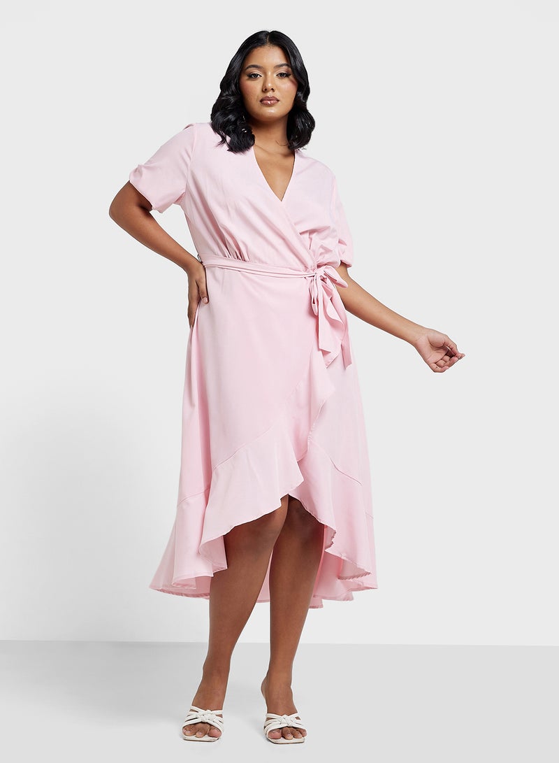 Ella Plus Pink Ruffle Wrap Dress - Image 1
