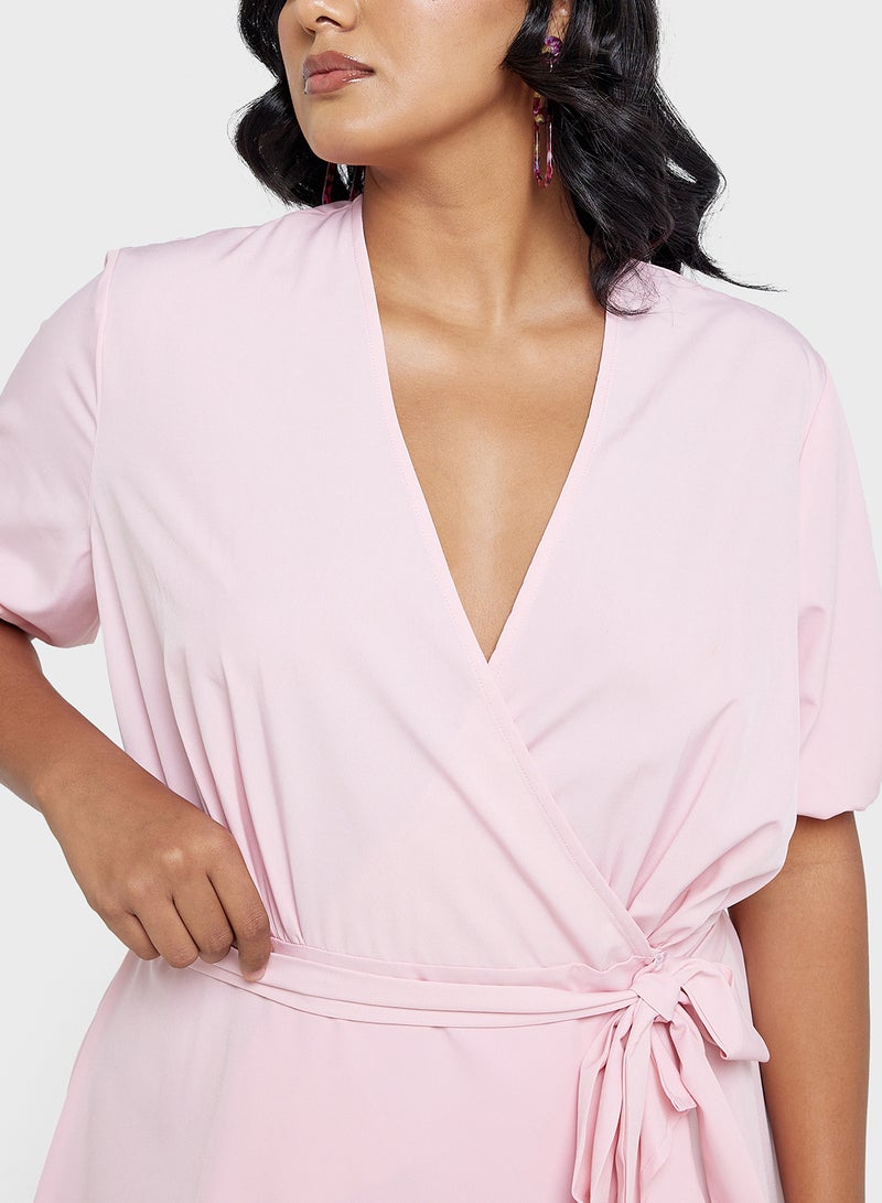 Ella Plus Pink Ruffle Wrap Dress - Image 3
