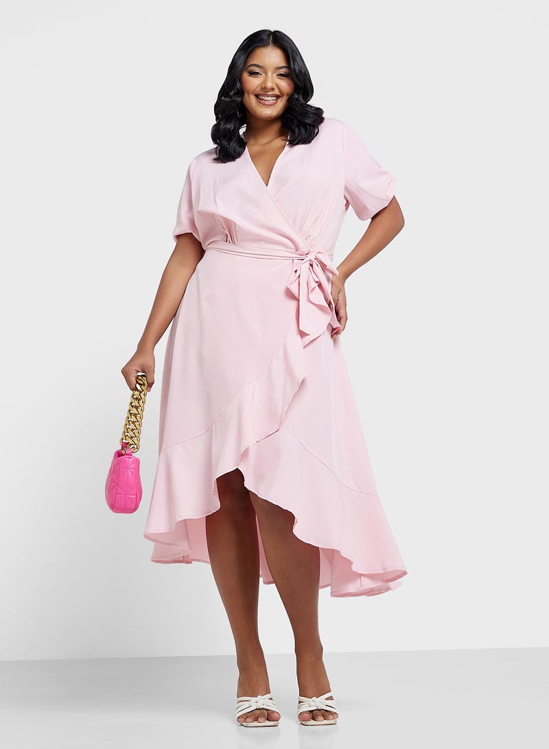 Ella Plus Pink Ruffle Wrap Dress - Image 4