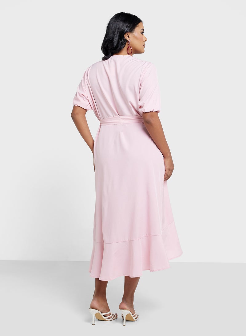 Ella Plus Pink Ruffle Wrap Dress - Image 2