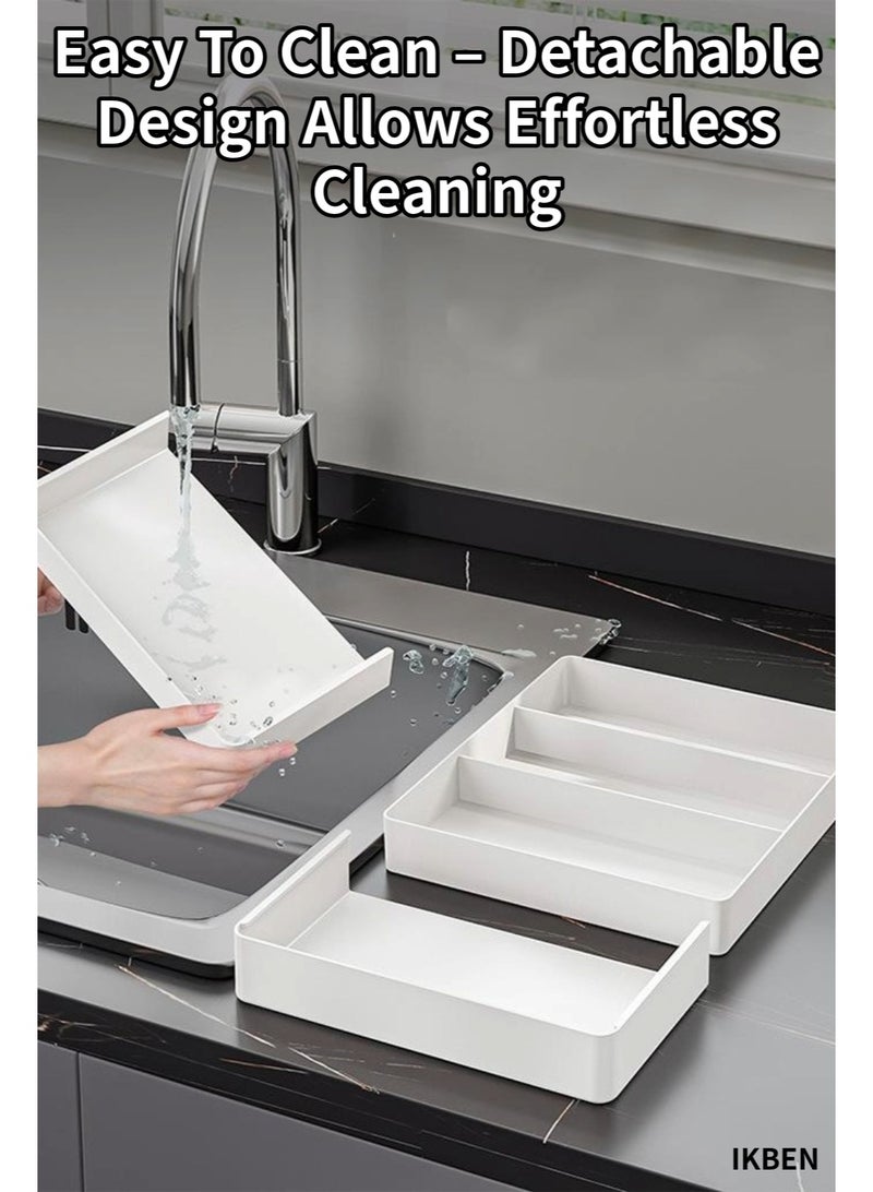 أيكبين منظم أدراج قابل للتوسيع صندوق تخزين قابل للتعديل، مقسم أدراج ممتد بأربع جهات، منظم بلاستيك متعدد الاستخدامات للتخزين، مناسب لجميع الاستخدامات، موفر للمساحة وسهل التنظيف، من IKBEN - Image 4
