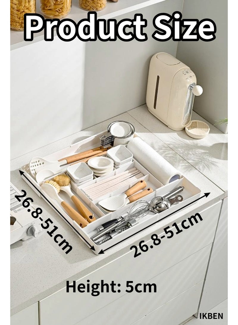 أيكبين منظم أدراج قابل للتوسيع صندوق تخزين قابل للتعديل، مقسم أدراج ممتد بأربع جهات، منظم بلاستيك متعدد الاستخدامات للتخزين، مناسب لجميع الاستخدامات، موفر للمساحة وسهل التنظيف، من IKBEN - Image 3