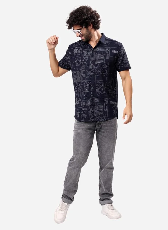 Stylox Stylox All-Over Printed Short Sleeve Regular Fit Shirt