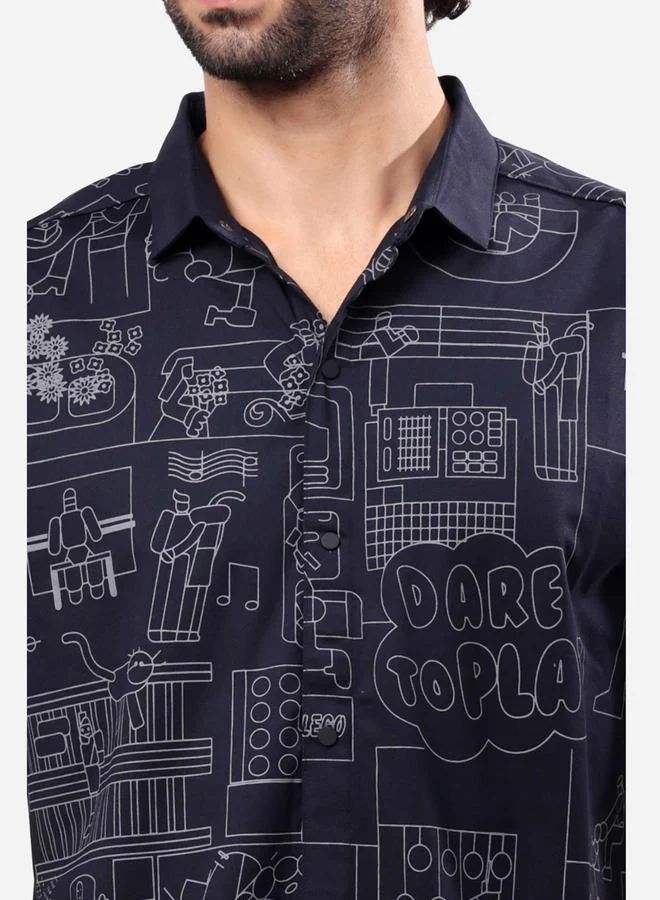 ستايلوكس قميص ستايلوكس بأكمام قصيرة وطبعة شاملة ومقاس عادي