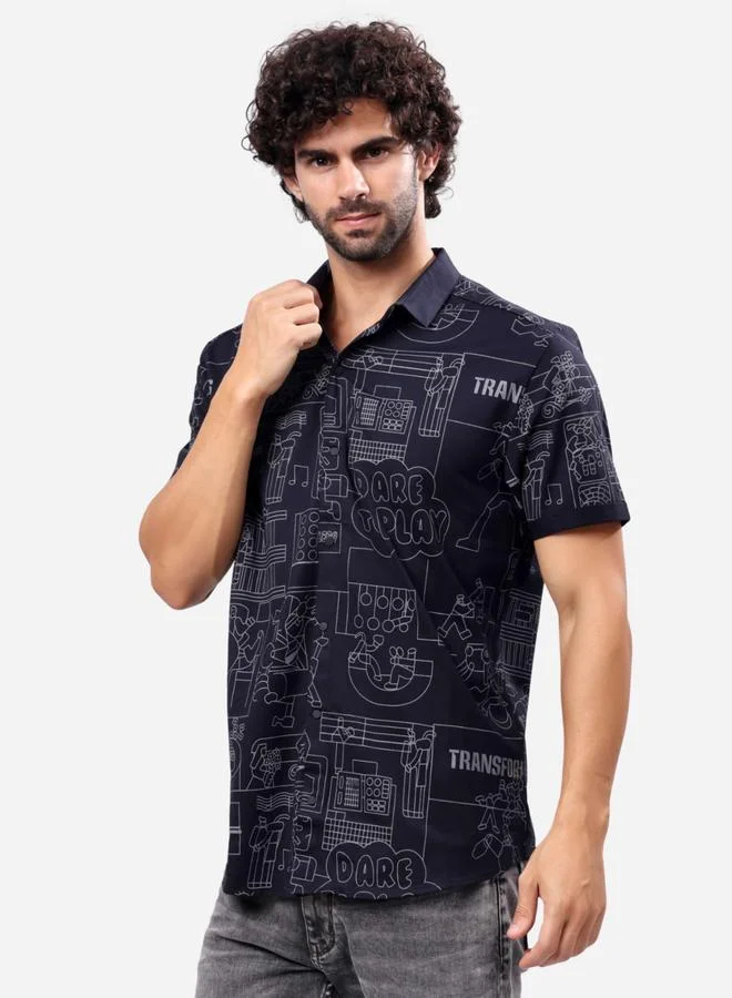 ستايلوكس قميص ستايلوكس بأكمام قصيرة وطبعة شاملة ومقاس عادي