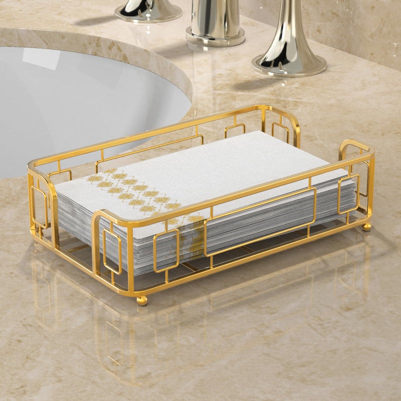LEVIMETREE Guest Towel Holder Tray for Bathroom â€“ Gold Napkin Holder for Disposable Paper Hand Towels, Vanity Countertop Hand Towel Organizer, Modern Bathroom Accessory for Guest Napkins - Image 2