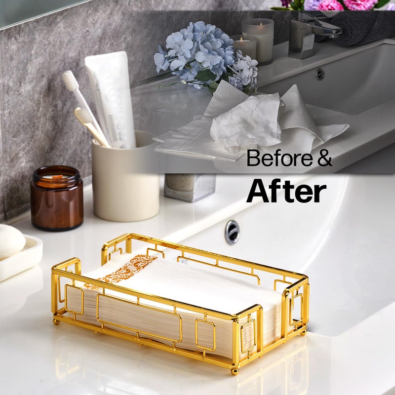 LEVIMETREE Guest Towel Holder Tray for Bathroom â€“ Gold Napkin Holder for Disposable Paper Hand Towels, Vanity Countertop Hand Towel Organizer, Modern Bathroom Accessory for Guest Napkins - Image 3