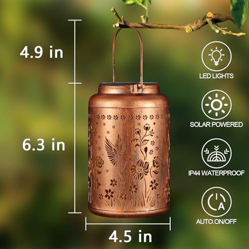 Tepaken Solar Lanterns Outdoor Waterproof Hummingbird Garden Decor Gifts for Women Mom Grandma Hanging Solar Lights Metal Solar Decoration Outside for Yard, Patio, Backyard, Porch - Image 3