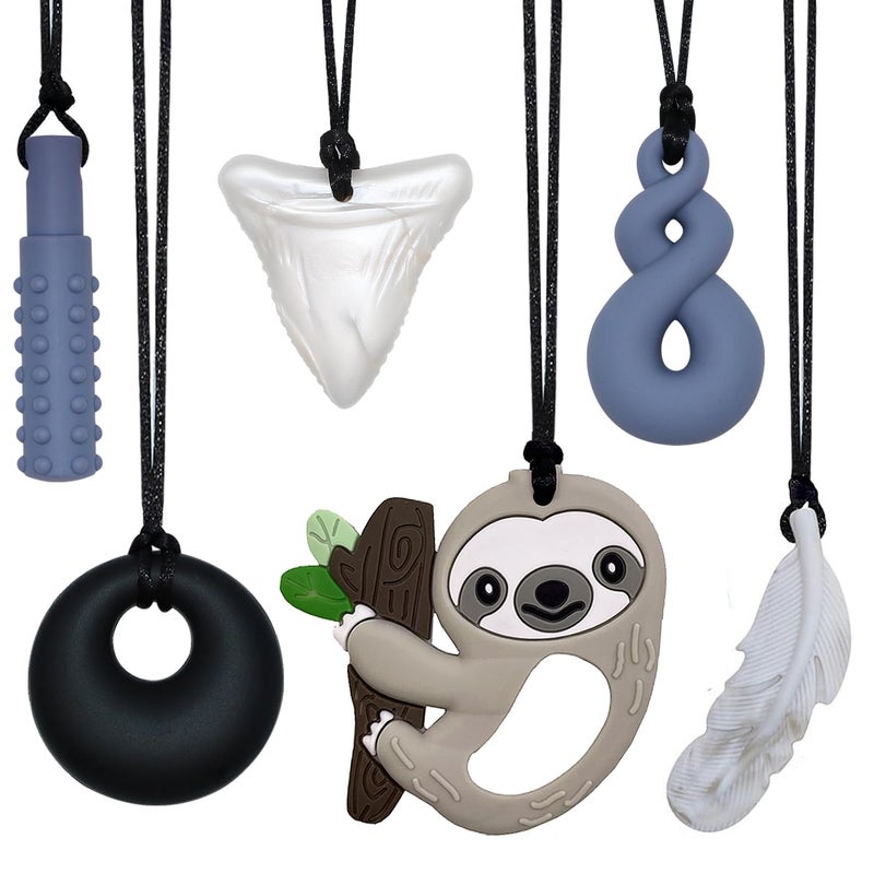Chew Necklace for Sensory Kids 6 Pack Silicone Chewing Necklace for Kids Boys Girls with ADHD Autism Anxiety Sensory Chew Toys for Autistic Children and Adults Reduce Chewing Fidgeting