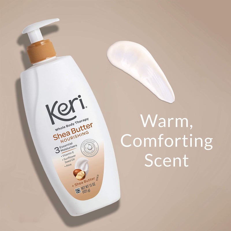 Keri Whole Body Therapy Original Shea Butter Lotion, Continuous Moisturization, 3 Essential Moisturizers (Vitamin E, Aloe and Sunflower Seed Oil) 15 oz. - Image 4