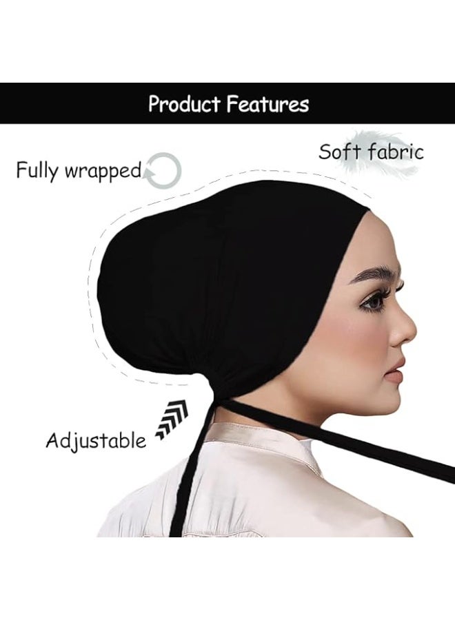 6PC Muslim Inner Hijab With Strap Adjustable Style For Women Islamic Underscarf Breathble Caps - Image 2