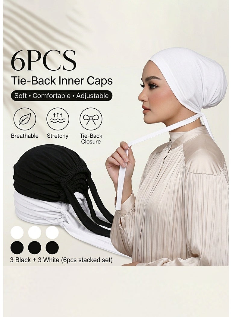 6PC Muslim Inner Hijab With Strap Adjustable Style For Women Islamic Underscarf Breathble Caps - Image 1