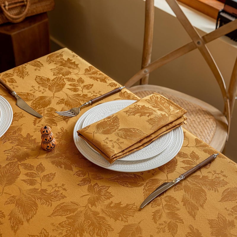 Joyfol Day Fall Thanksgiving Cloth Napkins 18 x 18 Inch Jacquard Fabric Autumn Amber Washable Napkins Set of 4 Countryside Leaves Dinner Napkins for HarvestFestival Party Decoration - Image 3