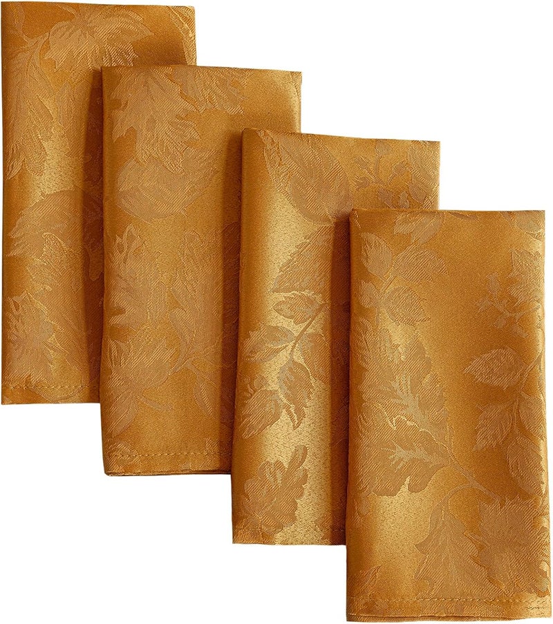 Joyfol Day Fall Thanksgiving Cloth Napkins 18 x 18 Inch Jacquard Fabric Autumn Amber Washable Napkins Set of 4 Countryside Leaves Dinner Napkins for HarvestFestival Party Decoration - Image 2