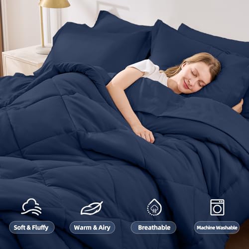 FUANNA 7 Pieces Full Size Comforter Sets, All Season Bedding Sets Full Size, Luxury Soft Bed in a Bag with Comforter, Flat Sheet, Fitted Sheet, Pillowcases & Pillow Shams, Navy Blue - Image 2