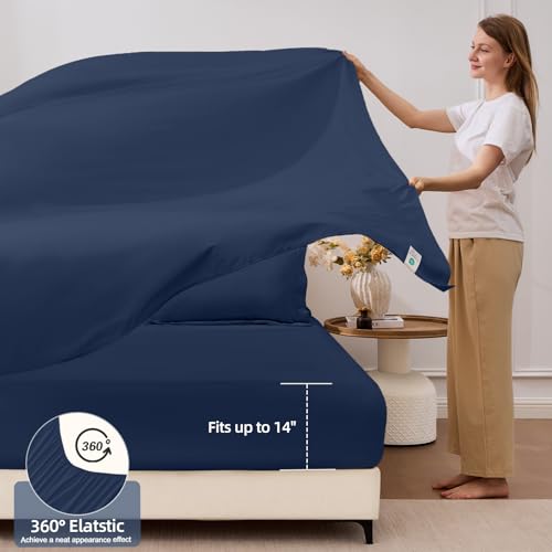 FUANNA 7 Pieces Full Size Comforter Sets, All Season Bedding Sets Full Size, Luxury Soft Bed in a Bag with Comforter, Flat Sheet, Fitted Sheet, Pillowcases & Pillow Shams, Navy Blue - Image 4