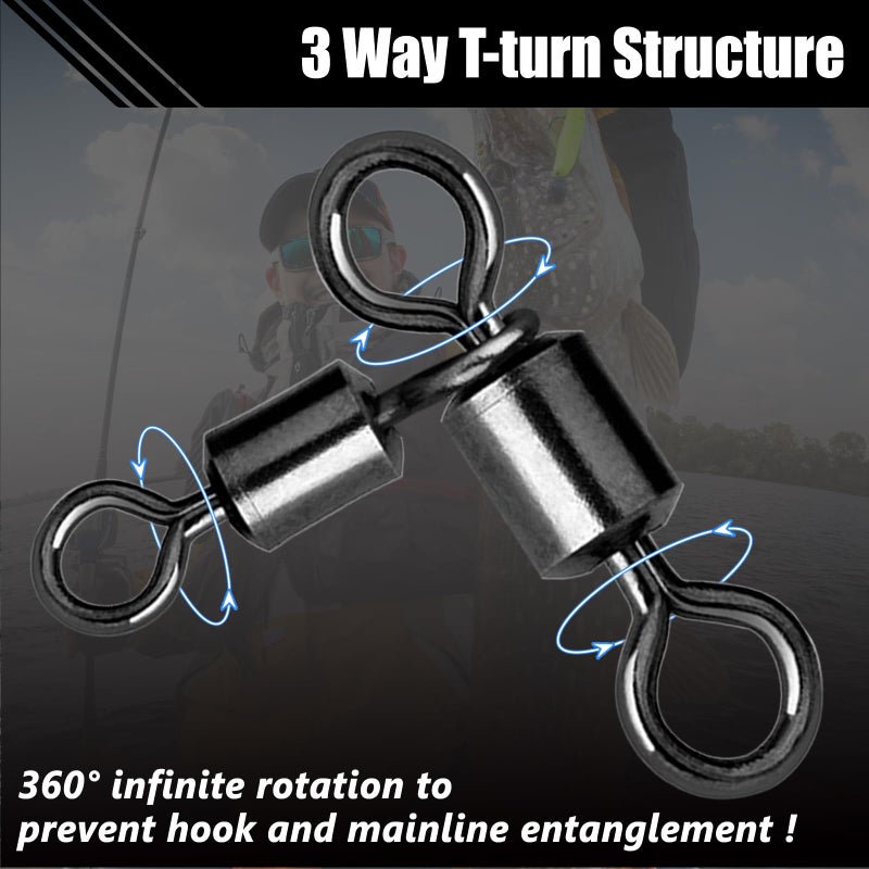 FishTrip 3 Way Fishing Swivels Tackle, 50PCS Heavy Duty Three Way Barrel Swivels for Bottom & Dropper Rigs, Corrosion Resistant 3-Way T-Turn Swivel for Freshwater & Saltwater Fishing 12 * 14#_7Lbs - Image 5