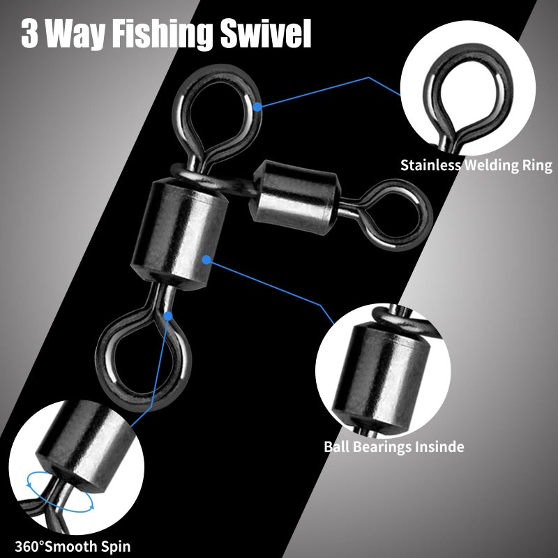 FishTrip 3 Way Fishing Swivels Tackle, 50PCS Heavy Duty Three Way Barrel Swivels for Bottom & Dropper Rigs, Corrosion Resistant 3-Way T-Turn Swivel for Freshwater & Saltwater Fishing 12 * 14#_7Lbs - Image 2