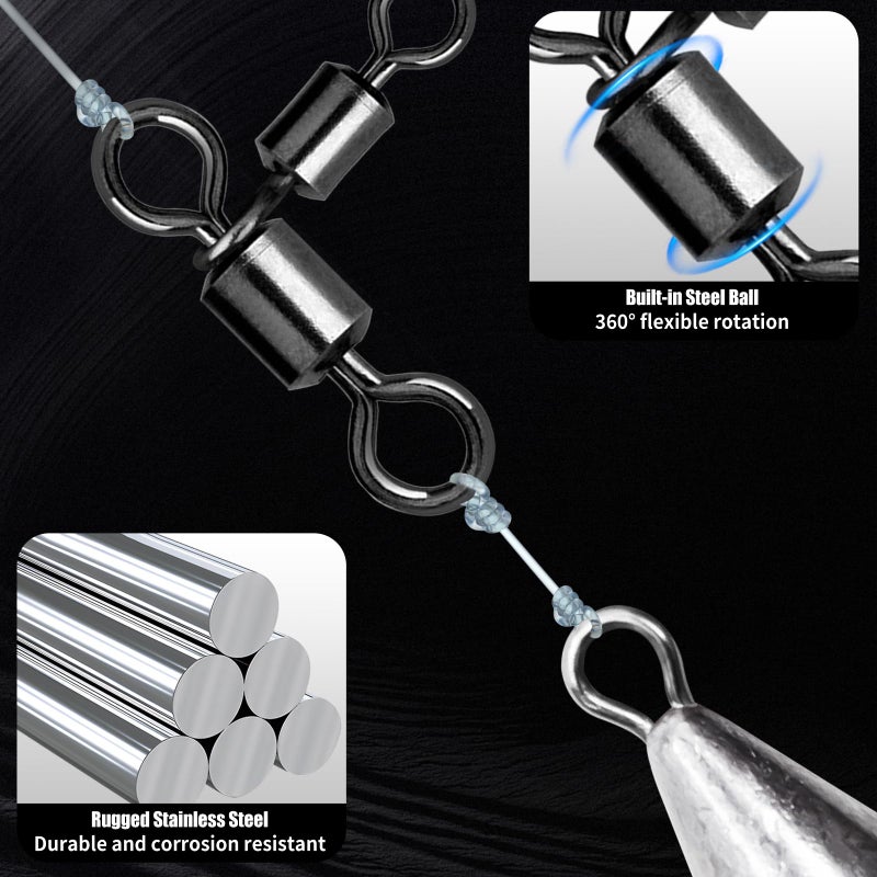 FishTrip 3 Way Fishing Swivels Tackle, 50PCS Heavy Duty Three Way Barrel Swivels for Bottom & Dropper Rigs, Corrosion Resistant 3-Way T-Turn Swivel for Freshwater & Saltwater Fishing 12 * 14#_7Lbs - Image 4