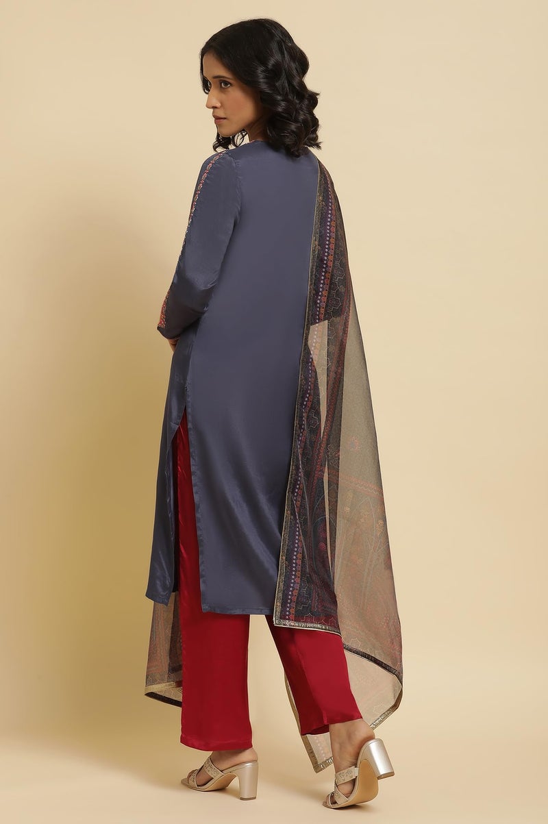 Wishful by W Women's Kurta, Slim Pant & Dupatta_22FESP10855-216215_XS Smokey Blue - Image 5