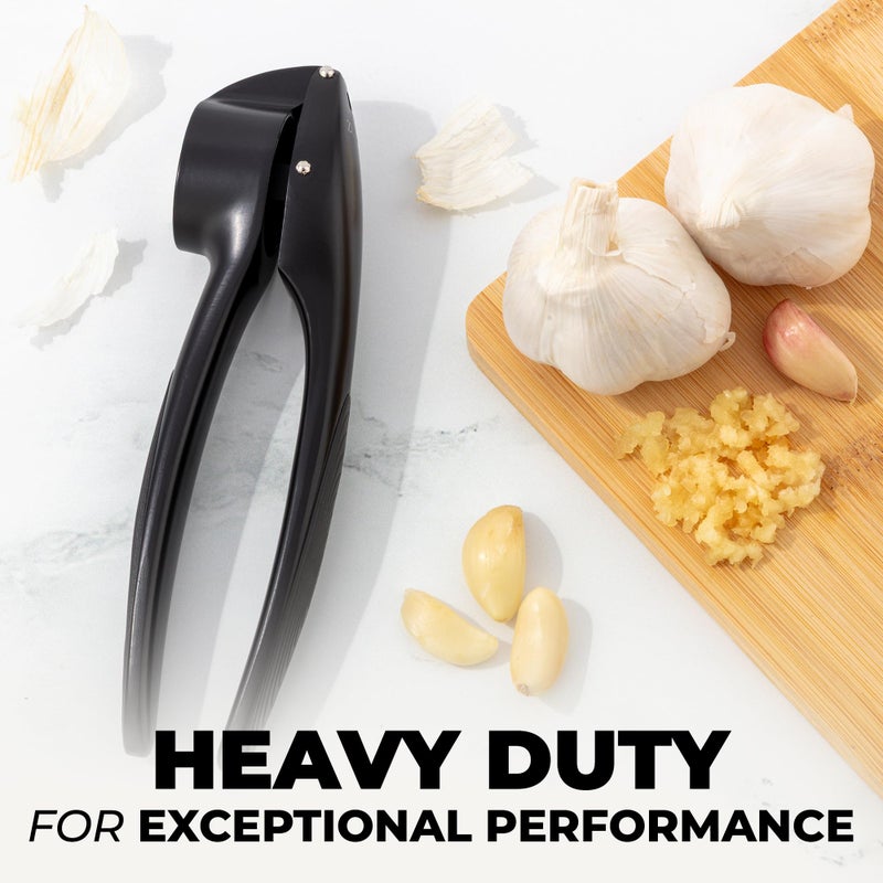 Zulay Kitchen Premium Garlic Press Set â€“ Rust Proof & Dishwasher Safe Garlic Mincer Tool with Silicone Garlic Peeler & Brush, Easy Squeeze & Clean, Ergonomic Soft Grip Handle - Medium â€“ Black - Image 5