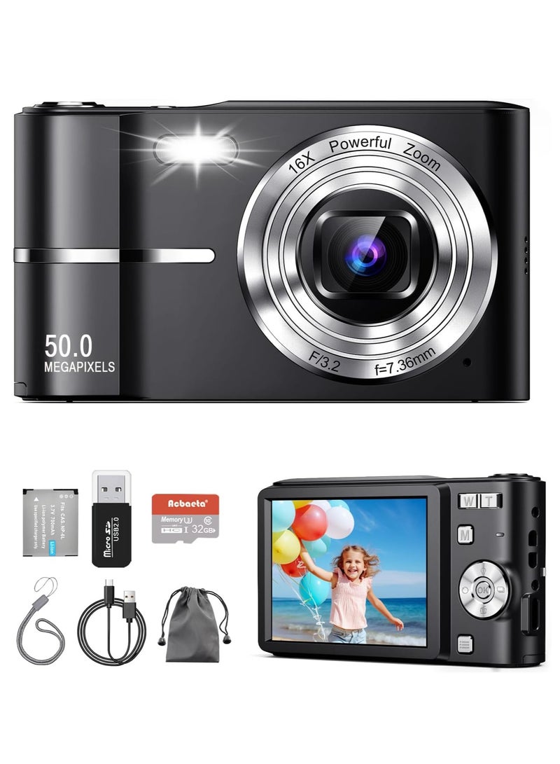 Generic Digital Camera, 50MP Full HD 1080P Camera with 16x Zoom Anti-Shake, Compact Camera for Teens Girls Boys, Kids Camera with 32GB SD Card - Image 1