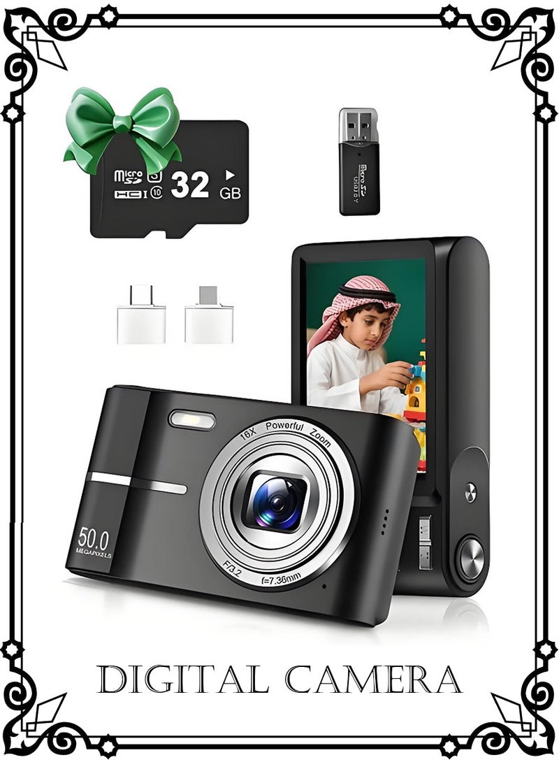 Digital Camera, 50MP Full HD 1080P Camera with 16x Zoom Anti-Shake, Compact Camera for Teens Girls Boys, Kids Camera with 32GB SD Card - Image 1