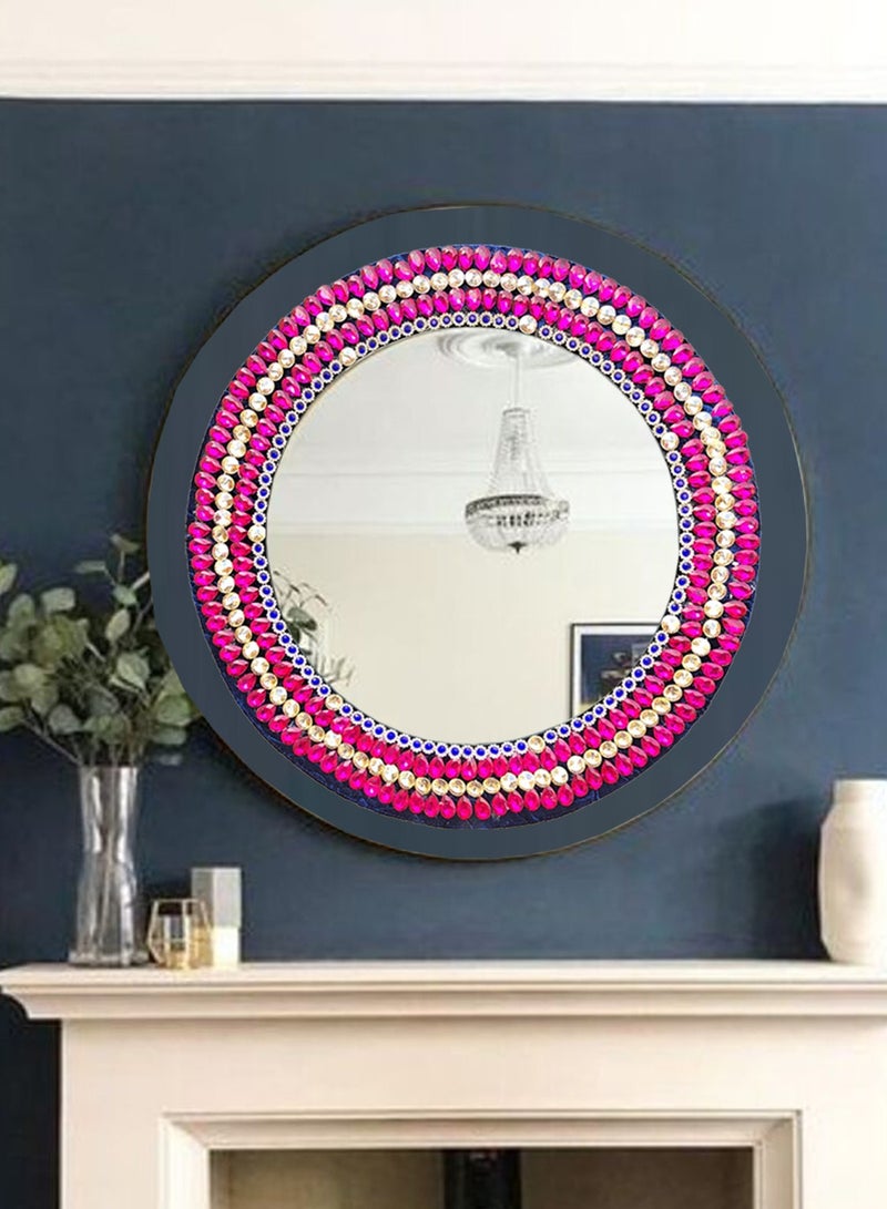 TriBro Round Shape Handmade Decorative Wall Mirror piece of Artistry Work With Pink and Gold for Bedroom Living room Hallway Hanging Wall Mirror 45 * 45cm - Image 3