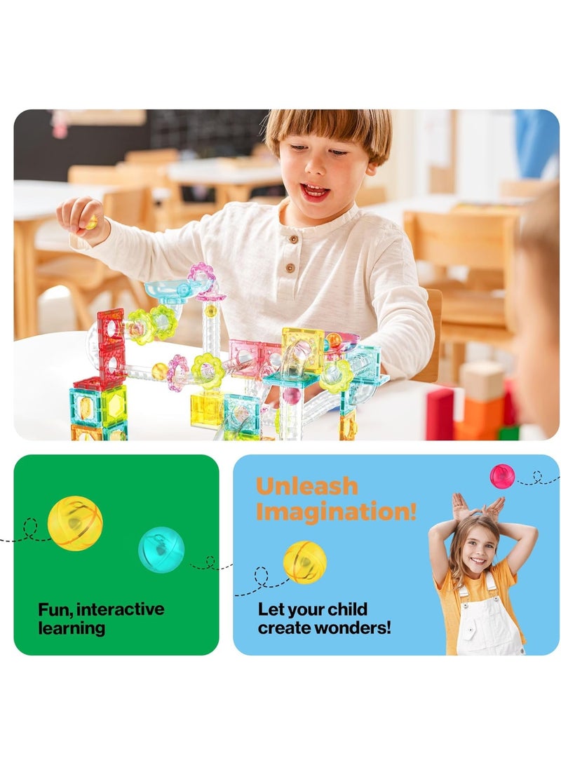 PicassoTiles بيكاسو تايلز مجموعة مسار الرخام المغناطيسي بحجم السفر مع قاذف 100 قطعة | بلاطات مغناطيسية | ألعاب STEM | مجموعة ألعاب تعليمية | كتل تكديس | تعزز مهارات حل المشكلات والمهارات الحركية الدقيقة | تحسن التنسيق والإبداع | هدية للأطفال والرضع | مجموعة بناء لتطوير عقل الطفل - Image 4