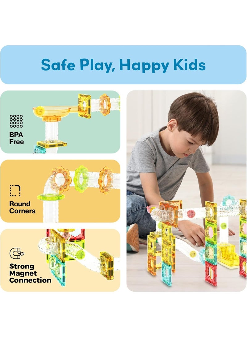 PicassoTiles بيكاسو تايلز مجموعة مسار الرخام المغناطيسي بحجم السفر مع قاذف 100 قطعة | بلاطات مغناطيسية | ألعاب STEM | مجموعة ألعاب تعليمية | كتل تكديس | تعزز مهارات حل المشكلات والمهارات الحركية الدقيقة | تحسن التنسيق والإبداع | هدية للأطفال والرضع | مجموعة بناء لتطوير عقل الطفل - Image 5