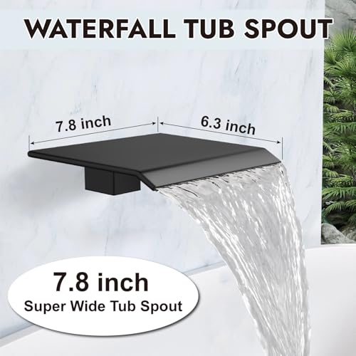 Midanya Shower System with Tub Spout,Bathtub Shower Faucet Set with Square Rainfall Head and Handheld Sprayer Wall Mount Tub Faucet Set with Valve and Trim Kit,8 Inch Matte Black - Image 2