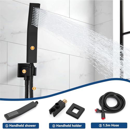 Midanya Shower System with Tub Spout,Bathtub Shower Faucet Set with Square Rainfall Head and Handheld Sprayer Wall Mount Tub Faucet Set with Valve and Trim Kit,8 Inch Matte Black - Image 4