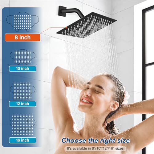 Midanya Shower System with Tub Spout,Bathtub Shower Faucet Set with Square Rainfall Head and Handheld Sprayer Wall Mount Tub Faucet Set with Valve and Trim Kit,8 Inch Matte Black - Image 3