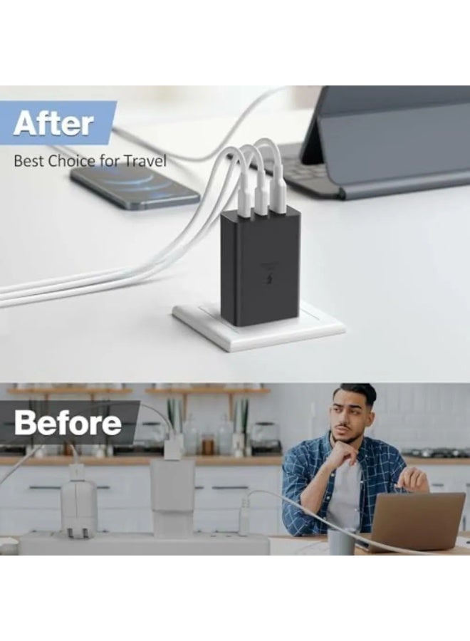 65W GaN Fast Charger UK Plug, 3-Port USB C and USB A Power Adapter, Dual USB C PD and USB A QC Quick Charge, Multi Device Charging for Laptop, iPhone, Samsung, iPad, Portable Travel Wall Charger - Image 3