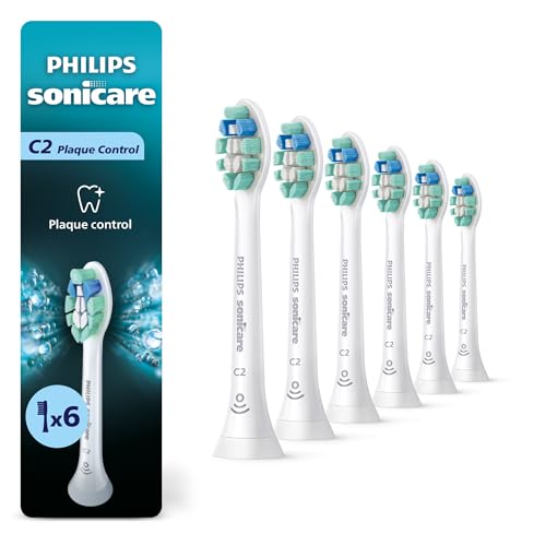 Philips Sonicare C2 Plaque Control Genuine Replacement Electric Toothbrush Heads White 6 Pack Up to 18 Month Supply HX902677 - Image 1