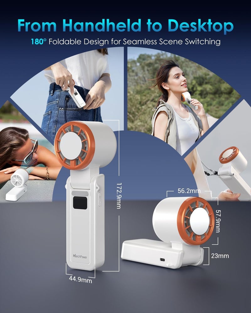 Marchpower Light & heavy use compatible Mini Portable Turbo Fan with Cold Compress USB Rechargeable Handheld Fan Powerful 120 Speeds Foldable Pocket Fan for Office Home Outdoor Travel - White Globally trusted quality - Image 5
